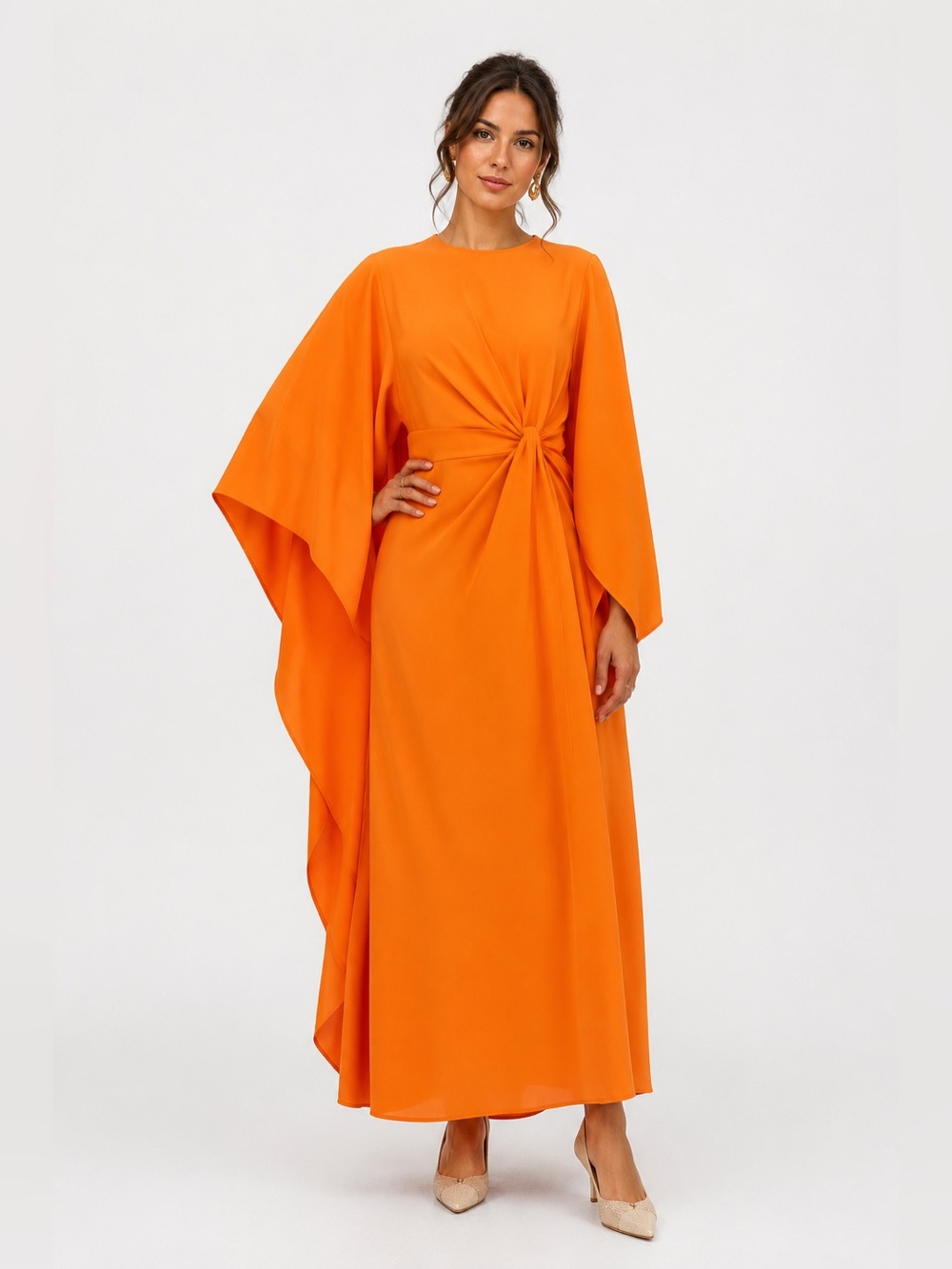 Cape Sleeve Maxi Dress Women’s S Modest Formal Evening Gown resort Gala cocktail